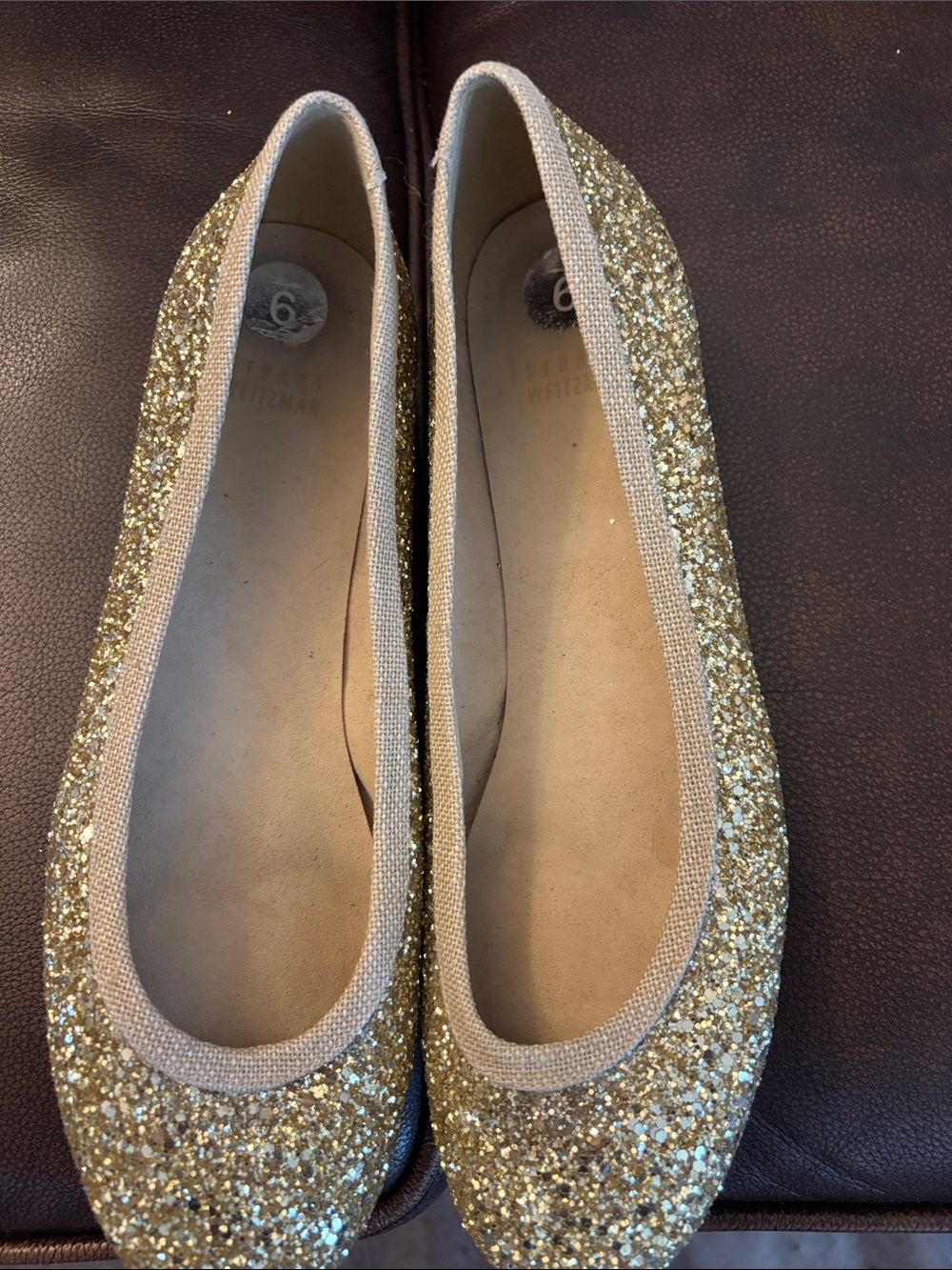Stuart Weitzman Gold Glitter Ballet Flats